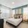 Carpeted apartment bedroom in model units at The Finch